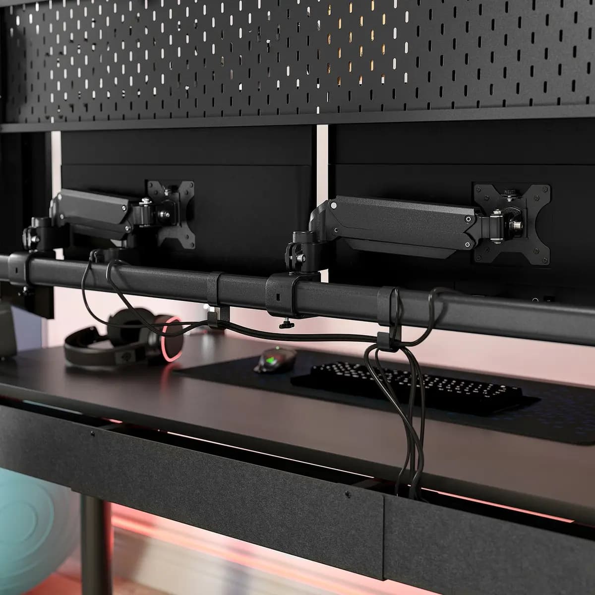 IKEA MÅLOMRÅDE Gaming desk sit/stand, with monitor arms/electric black [Width 70 7/8 ", Depth 31 1/2 ", Max. load 201 lb]