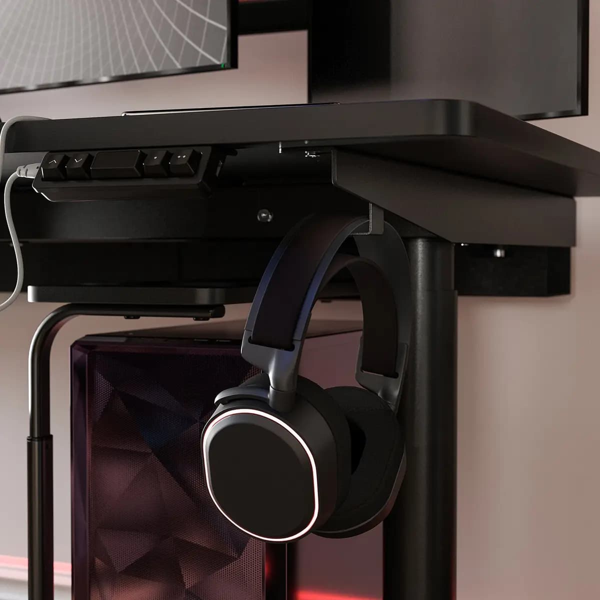 IKEA MÅLOMRÅDE Gaming desk sit/stand, with monitor arms/electric black [Width 70 7/8 ", Depth 31 1/2 ", Max. load 201 lb]