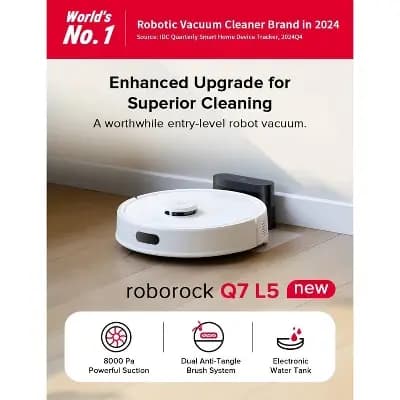 Roborock Q7 Series L5 Robot Vacuum and Mop Combo White [70.87 Inches, 250.5 Millimeter, Electric]