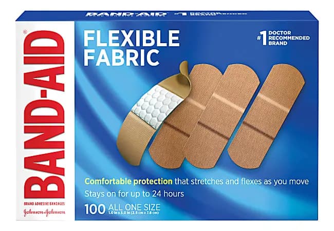 Band-Aid Brand Flexible Fabric Adhesive Bandages, All One Size, 1 x 3, Box of 100 [1 in. x 3 in., Fabric, Latex Free]