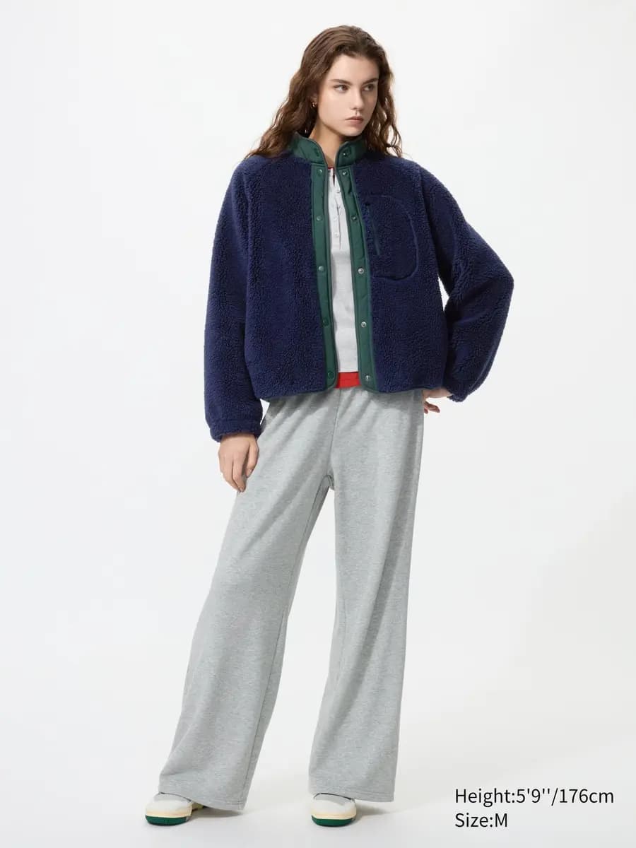 Uniqlo Pile Lined Fleece Combination Jacket Off White [Imported, Snap buttons for easy fastening and unfastening., Bonded material provides warmth and comfort.]