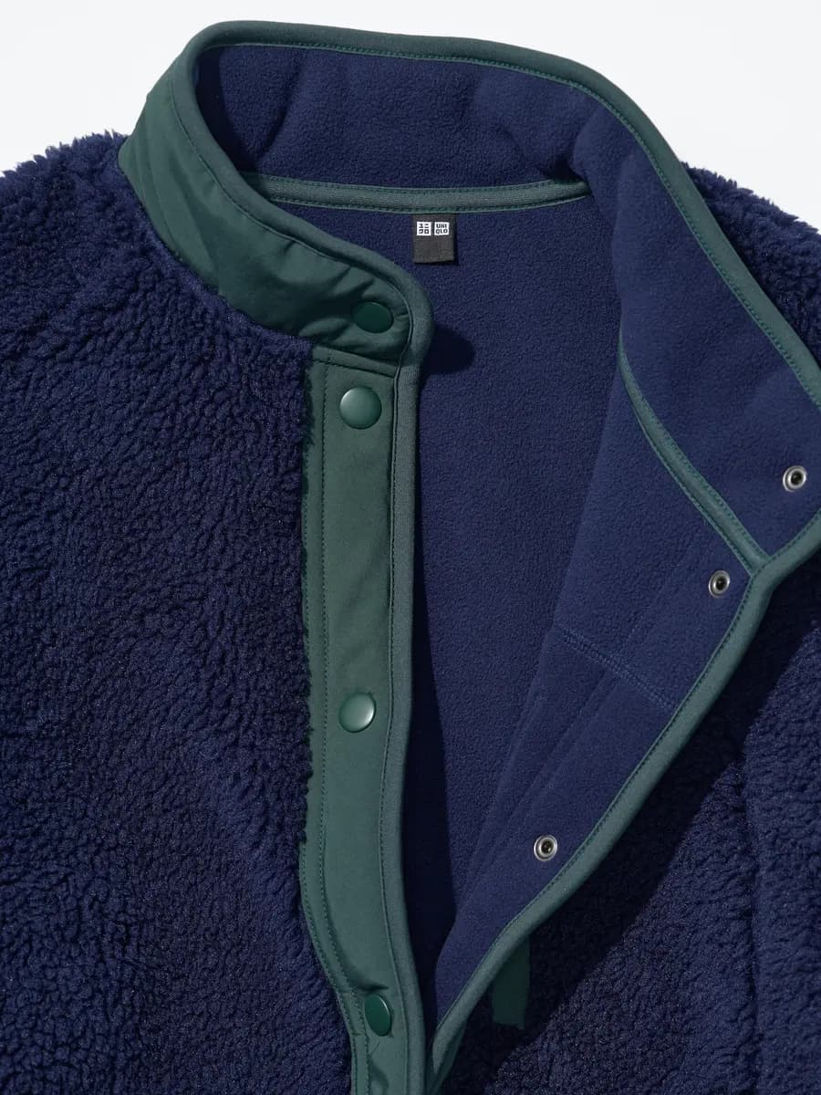 Uniqlo Pile Lined Fleece Combination Jacket Off White [Imported, Snap buttons for easy fastening and unfastening., Bonded material provides warmth and comfort.]