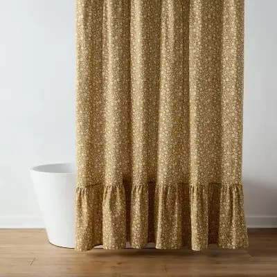 72"x72" Floral Dot Ruffle Harvest Shower Curtain Gold - Threshold™ [72 Inches (H) x 72 Inches (W), .9 Pounds, Plain Weave]