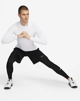 Nike Pro Men's Dri-FIT Fitness Tights Black/White [Body: 90% polyester/ 10% spandex. Mesh: 92% polyester/ 8% spandex., Machine wash, XS-4XL Tall]