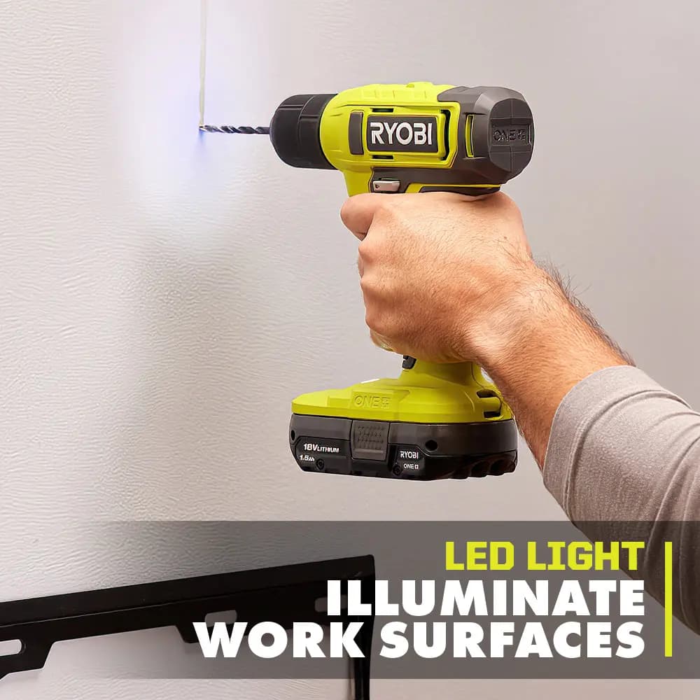 RYOBI 18V ONE+ 3/8" CORDLESS DRILL/DRIVER KIT WITH 1.5Ah BATTERY AND CHARGER [Capacity 1.5Ah, Voltage 18V, Fuel Gauge Integrated LEDs]
