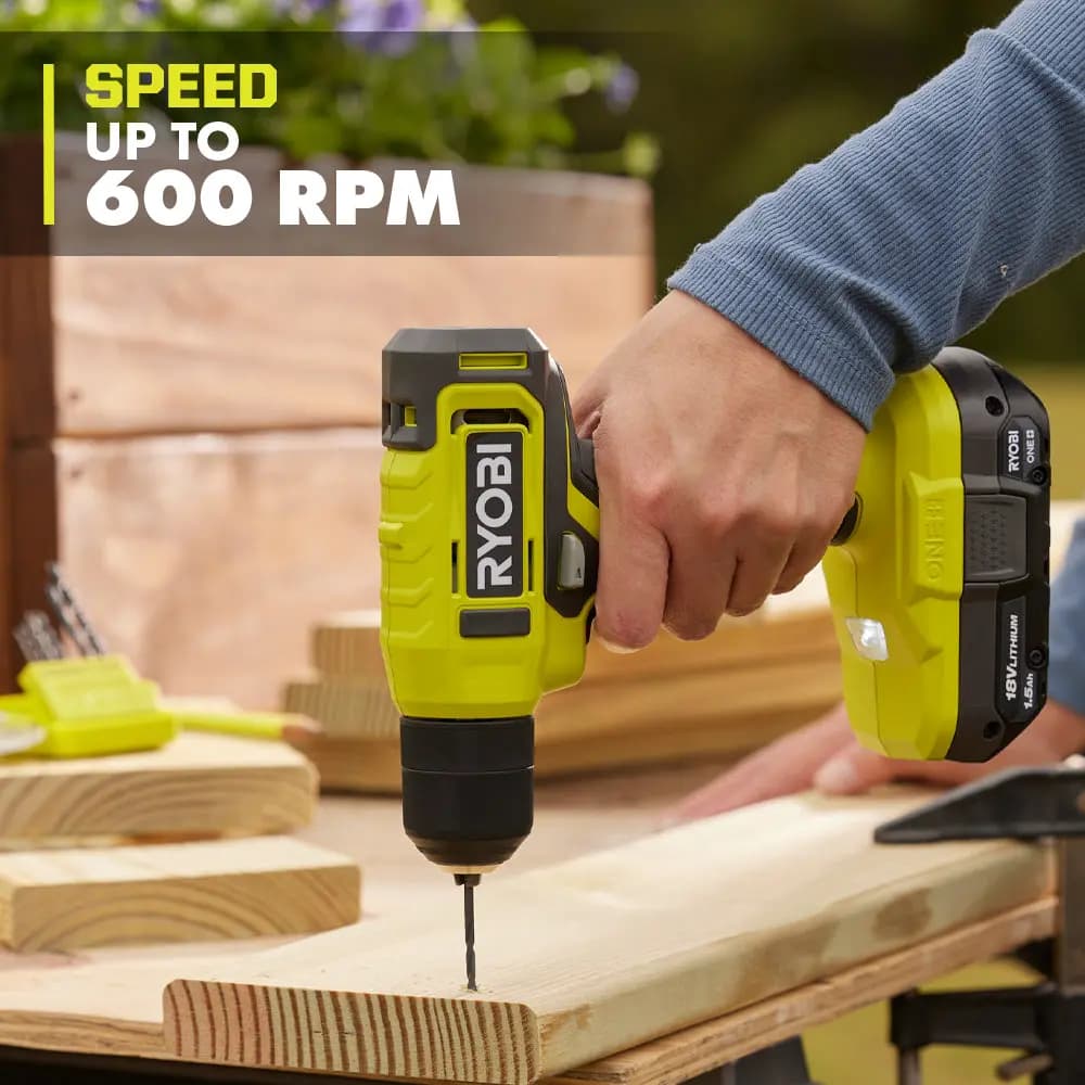 RYOBI 18V ONE+ 3/8" CORDLESS DRILL/DRIVER KIT WITH 1.5Ah BATTERY AND CHARGER [Capacity 1.5Ah, Voltage 18V, Fuel Gauge Integrated LEDs]