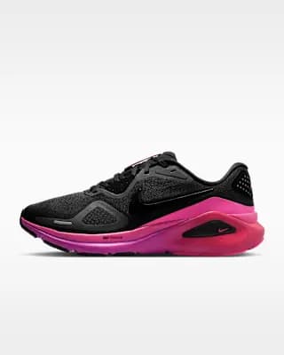 Nike Structure 26 Women's Road Running Shoes Black/Hyper Pink/Laser Crimson/Black [Weight: Approx. 262g/9.2oz (Women’s US 8), Heel-to-toe drop: 10mm, Black/Hyper Pink/Laser Crimson