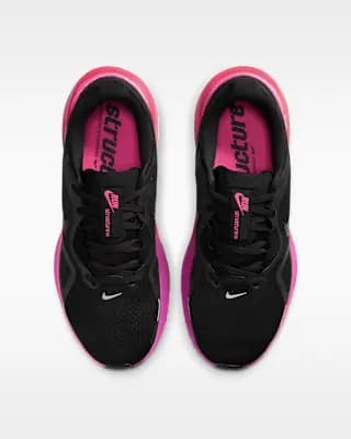 Nike Structure 26 Women's Road Running Shoes Black/Hyper Pink/Laser Crimson/Black [Weight: Approx. 262g/9.2oz (Women’s US 8), Heel-to-toe drop: 10mm, Black/Hyper Pink/Laser Crimson