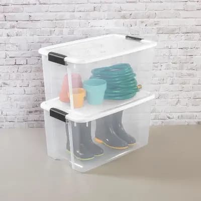 Sterilite 70-Qt Ultra Latching Storage Boxes with Lids, Clear Heavy-Duty Plastic Organizing Bins for Closet, Bath & Office, 4-Pack [70 quart, Plastic, Care Instructions Not Provide