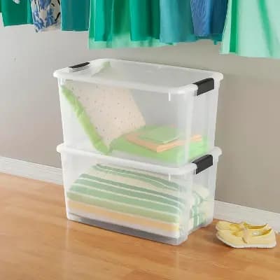 Sterilite 70-Qt Ultra Latching Storage Boxes with Lids, Clear Heavy-Duty Plastic Organizing Bins for Closet, Bath & Office, 4-Pack [70 quart, Plastic, Care Instructions Not Provide