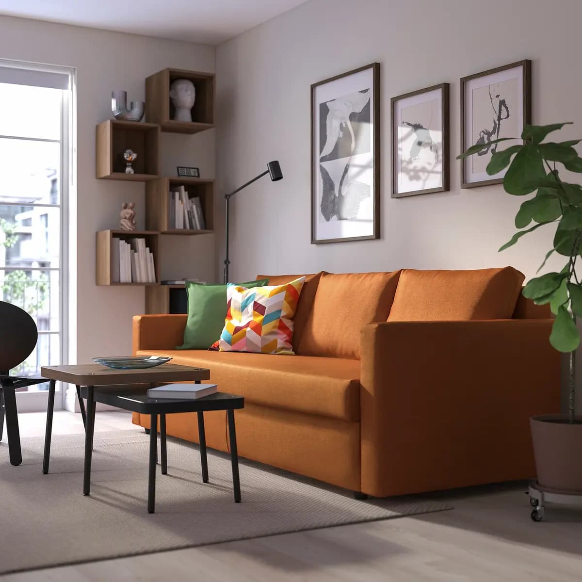 IKEA FRIHETEN Sleeper sofa, Faringe brown-orange [Width 88 5/8 ", Depth 41 3/8 ", Height 32 5/8 "]