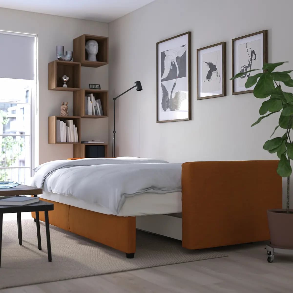 IKEA FRIHETEN Sleeper sofa, Faringe brown-orange [Width 88 5/8 ", Depth 41 3/8 ", Height 32 5/8 "]