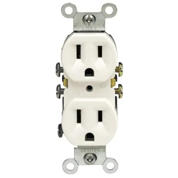 Leviton 15 Amp 125 V Duplex Outlet/Receptacle, White (1-Pack) 5320-W, R52-05320-00W [Amperage (A): 15 A, Color Family: White, Color/Finish: White]
