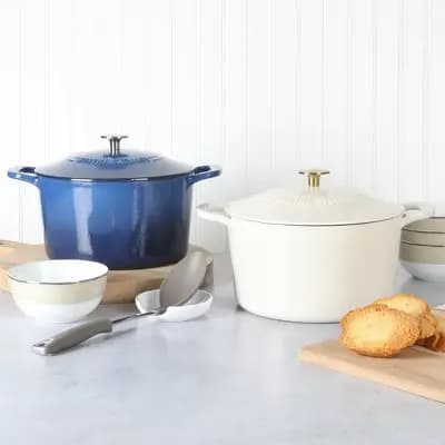 Martha Stewart Gatwick 7-Quart Enameled Cast Iron Dutch Oven - Martha Blue with SS Knob [Cast Iron, 14 inches, Enamel]
