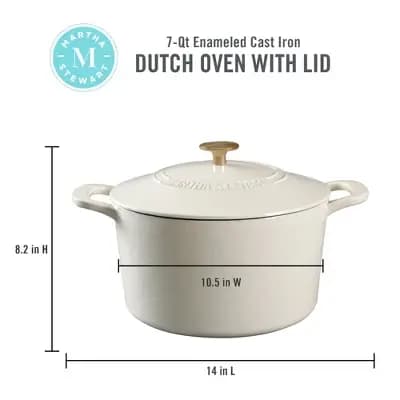 Martha Stewart Gatwick 7-Quart Enameled Cast Iron Dutch Oven - Martha Blue with SS Knob [Cast Iron, 14 inches, Enamel]