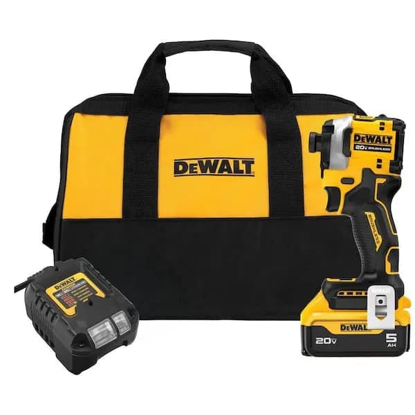 DEWALT ATOMIC 20V MAX Lithium-Ion Cordless 1/4 in. Brushless Impact Driver Kit, 5 Ah Battery, Charger, and Bag, DCF850P1 [Battery Amp Hours: 5 Ah, Battery Power Type: Lithium Ion, 