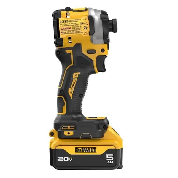 DEWALT ATOMIC 20V MAX Lithium-Ion Cordless 1/4 in. Brushless Impact Driver Kit, 5 Ah Battery, Charger, and Bag, DCF850P1 [Battery Amp Hours: 5 Ah, Battery Power Type: Lithium Ion, 