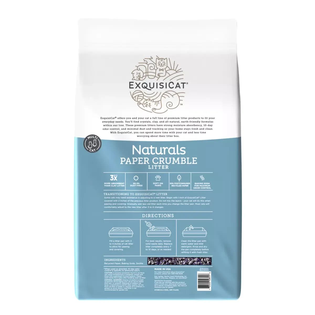 ExquisiCat Litter Multi-Cat Paper Crumbles Cat Litter - Unscented, Low Dust, Natural [Brand ExquisiCat®, Product Type Cat Litter, Net Weight 15 LB (6.8 kg)]