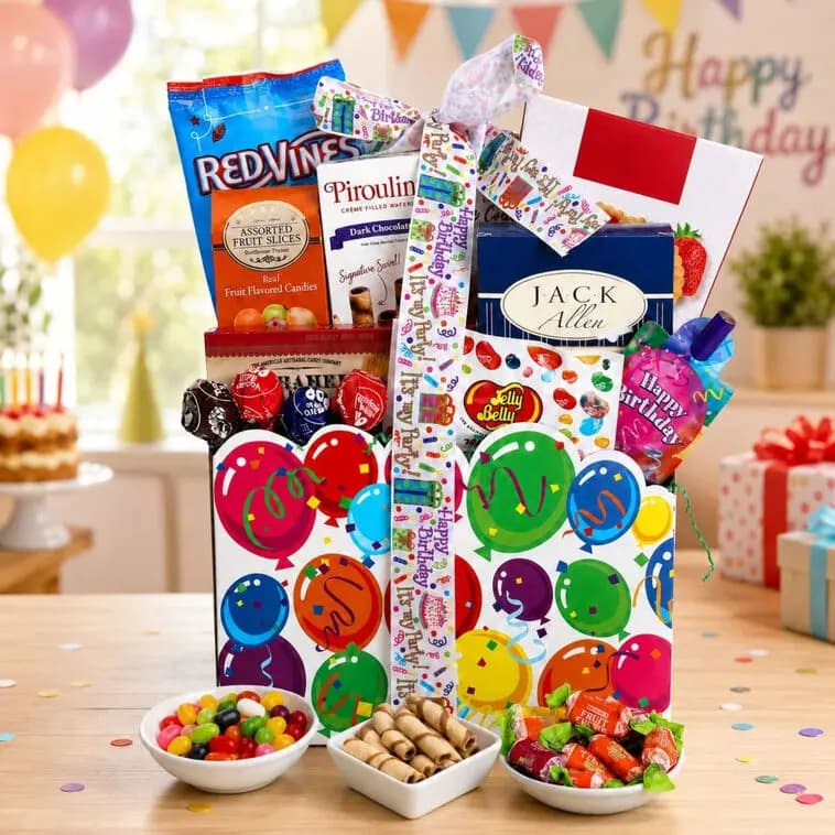 Let's Celebrate! Birthday Gift Basket [11x11x5, Paperboard, Contains: Wheat, Milk, Nuts, Soy, Pe, 734038081266]