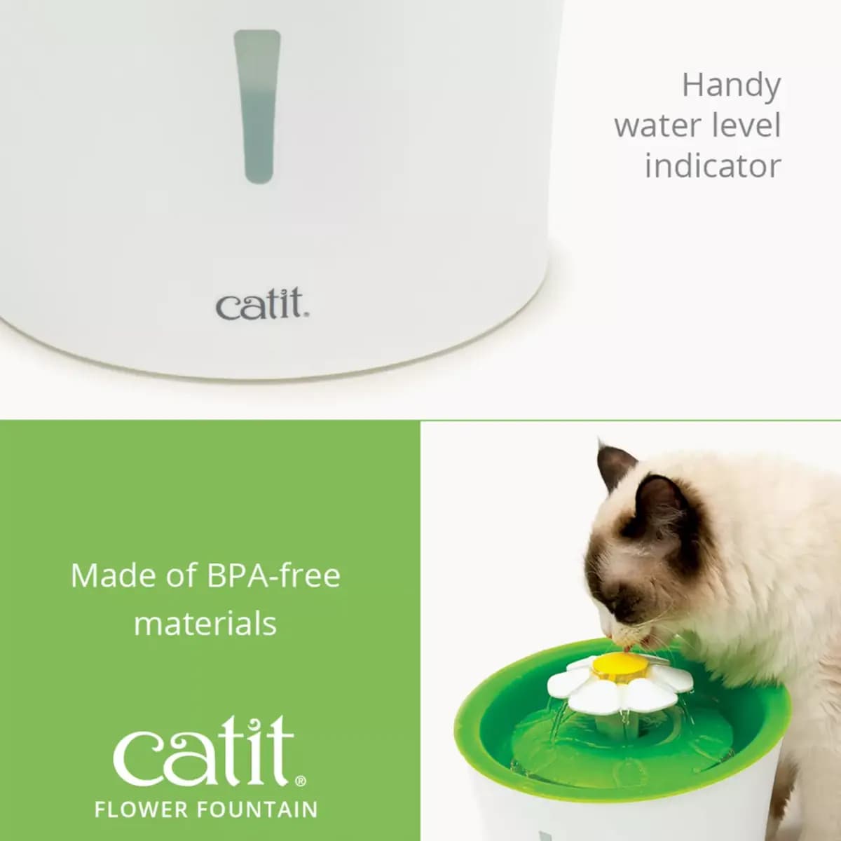 Catit Flower Fountain, 3L [Includes (1) 3L Flower Fountain, Energy-Efficient, Intended Pet(s) Cat, Material(s) BPA-Free Plastic, Color Green & White]