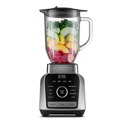 Gourmia Digital Blender with 8 Total Blend Programs, 4 Speeds & Round-Plated Tamper Gray [5 Pounds, Stainless Steel, Plastic, 7 Cup]