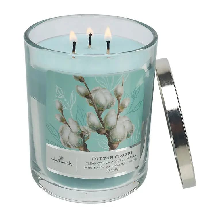 Cotton Clouds Scented 3-Wick Jar Candle, 16 oz. [Dimensions 3.7" dia. x 5" H, Material Glass, metal and wax., Count 1, Volume 16 oz.]