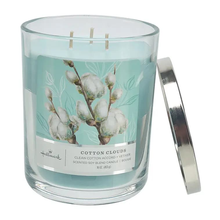 Cotton Clouds Scented 3-Wick Jar Candle, 16 oz. [Dimensions 3.7" dia. x 5" H, Material Glass, metal and wax., Count 1, Volume 16 oz.]
