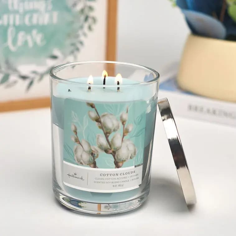 Cotton Clouds Scented 3-Wick Jar Candle, 16 oz. [Dimensions 3.7" dia. x 5" H, Material Glass, metal and wax., Count 1, Volume 16 oz.]