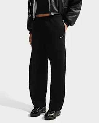 Nike Studio Fleece Medium Weight Women's Loose Pleated Snap Pants Total Black/Sail [Body: 80% Cotton/20% Polyester. Pocket Bags: 100% Cotton., Machine wash, XXS (00)-XXL (20–22)]
