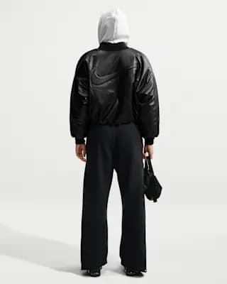 Nike Studio Fleece Medium Weight Women's Loose Pleated Snap Pants Total Black/Sail [Body: 80% Cotton/20% Polyester. Pocket Bags: 100% Cotton., Machine wash, XXS (00)-XXL (20–22)]