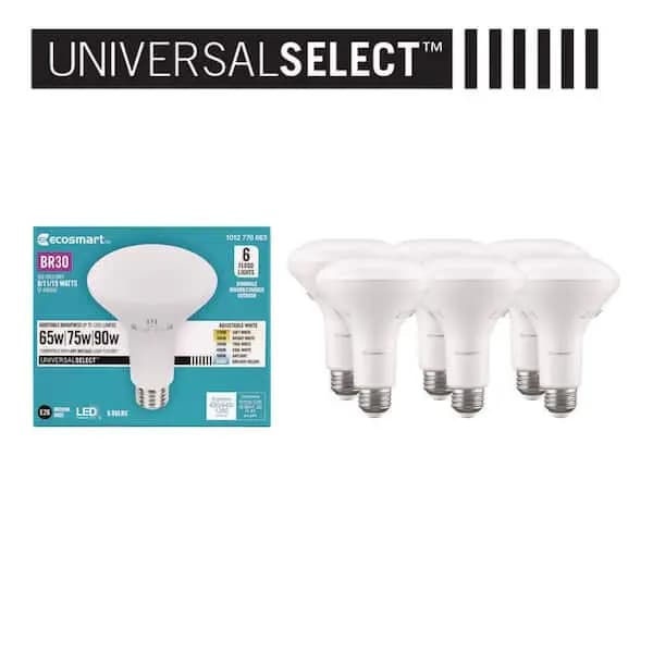 EcoSmart Universal Select 65/75/90-Watt Equivalent BR30 Dimmable LED Flood Light Bulb with Selectable Color Temperature (6-Pack), 14BR303WS6CCT01 [Actual Color Temperature (K): 270