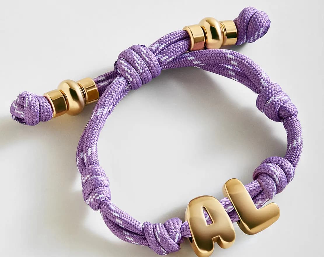 BaubleBar Knotty Initial Custom Bracelet - Lilac Purple Double Letters Gold [Adjustable pull-tie so you can get a perfect fit, Personalized with the capital letter of yo, Choose fr