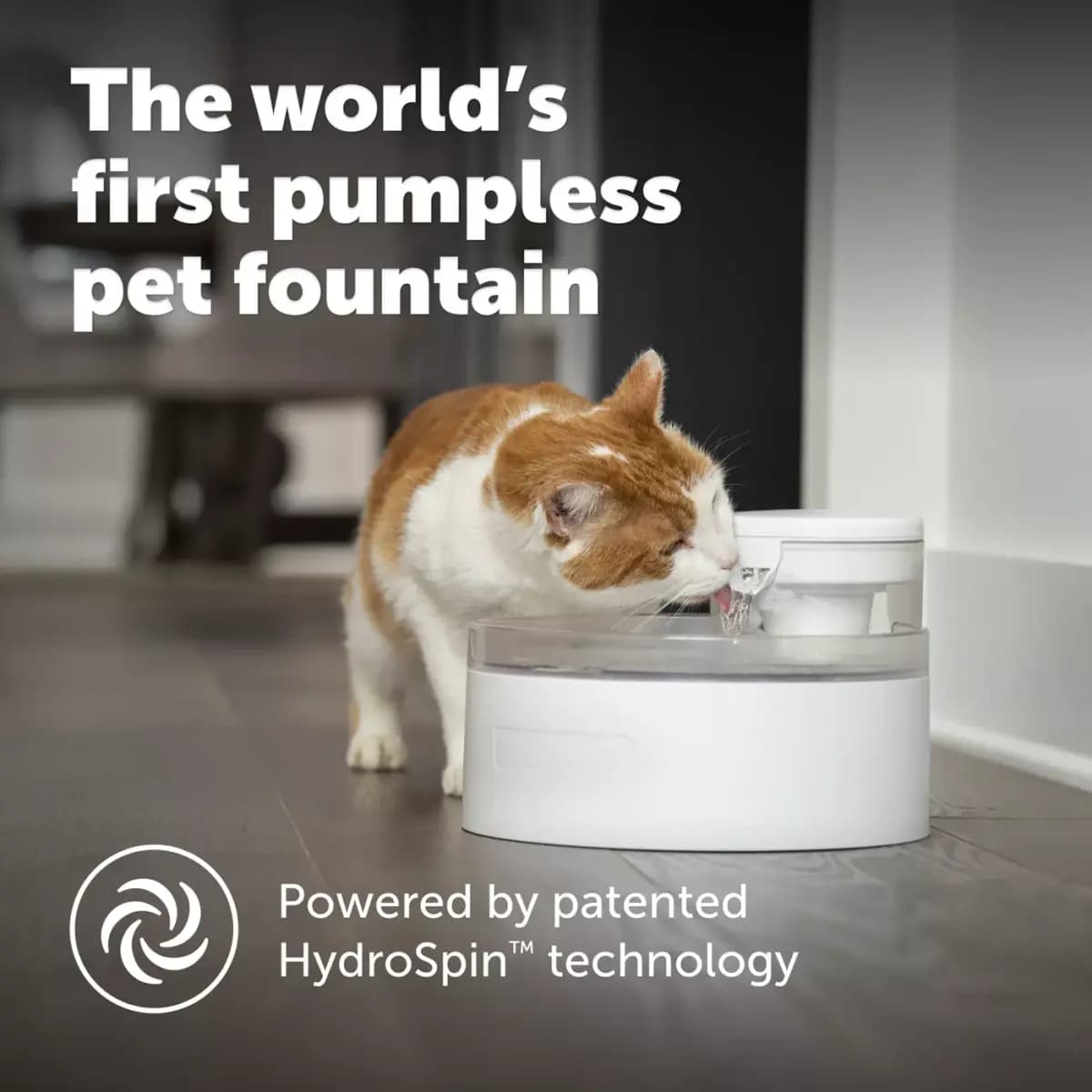 PetSafe® Outlast Pumpless Hydropspin Water Fountain 90 oz - Water Filter Included [Intended Pet(s) Dog, Cat, Material(s) Plastic, Color White, Product Dimensions 12 in x 10 in x 7 