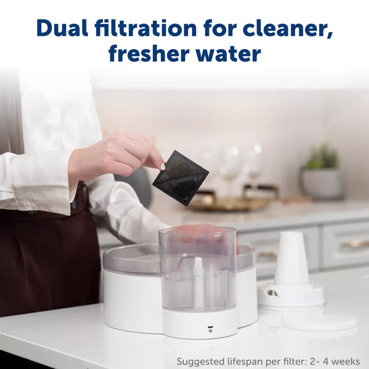 PetSafe® Outlast Pumpless Hydropspin Water Fountain 90 oz - Water Filter Included [Intended Pet(s) Dog, Cat, Material(s) Plastic, Color White, Product Dimensions 12 in x 10 in x 7 