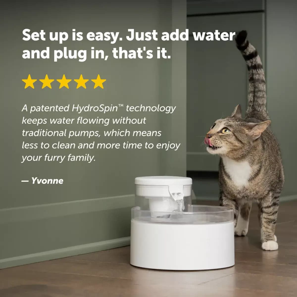 PetSafe® Outlast Pumpless Hydropspin Water Fountain 90 oz - Water Filter Included [Intended Pet(s) Dog, Cat, Material(s) Plastic, Color White, Product Dimensions 12 in x 10 in x 7 