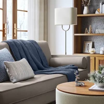 Threshold Chenille Throw Blanket with Faux Shearling Reverse Blue - Thresholdâ„¢: Lightweight, Knitted, 50x70 inches, Machine Washable [100% Recycled Polyester, Lightweight Fabric,