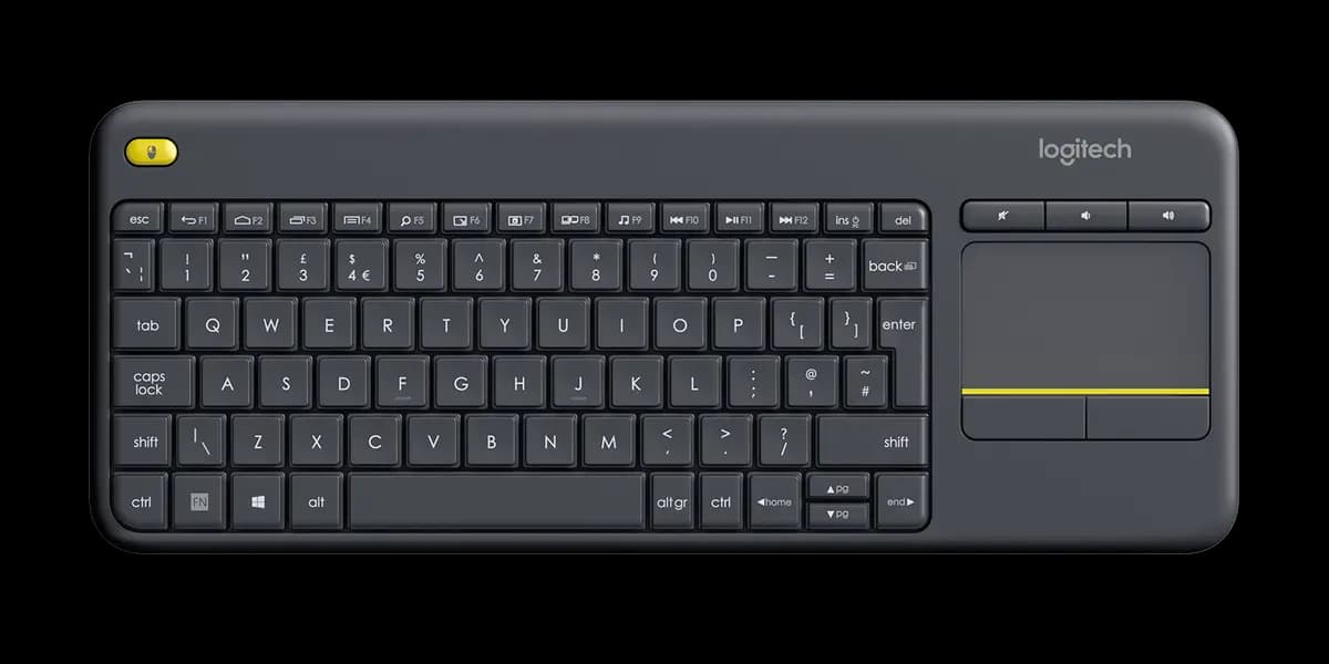 Logitech K400 Plus Wireless Touch Keyboard - Black - English International (QWERTY) [5.51 in (139.9 mm), 13.95 in (354.3 mm), 0.93 in (23.5 mm)]
