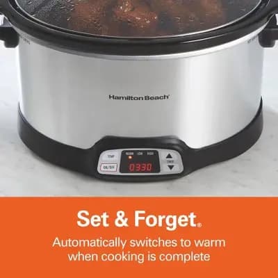 Hamilton Beach 8qt Programmable Slow Cooker - Silver: Stoneware Pot, Automatic Keep Warm, 375W, 8 Quart Stockpot Included [375 watts, Stoneware, 256 Ounces]