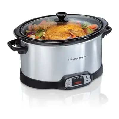 Hamilton Beach 8qt Programmable Slow Cooker - Silver: Stoneware Pot, Automatic Keep Warm, 375W, 8 Quart Stockpot Included [375 watts, Stoneware, 256 Ounces]