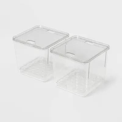 2pk Small Produce Bin Fridge Bin with Lid - Brightroom™ [.41 Pounds, Stackable Design, BPA-Free, Hand Wash, Freezer-Safe]