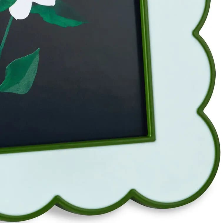 Green and Light Blue Scalloped Square Picture Frame, 4x4 [Holds one 4x4 photo. 5.5'' W x 5.5'', Metal and glass., 1, 1ART1039]