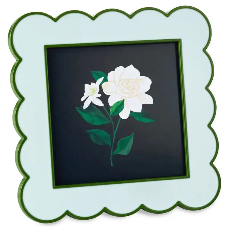 Green and Light Blue Scalloped Square Picture Frame, 4x4 [Holds one 4x4 photo. 5.5'' W x 5.5'', Metal and glass., 1, 1ART1039]