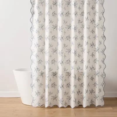 Botanical Floral Scallop Dorm Shower Curtain Blue - Threshold™ [72 Inches (H) x 72 Inches (W), 1.01 Pounds, Plain Weave]