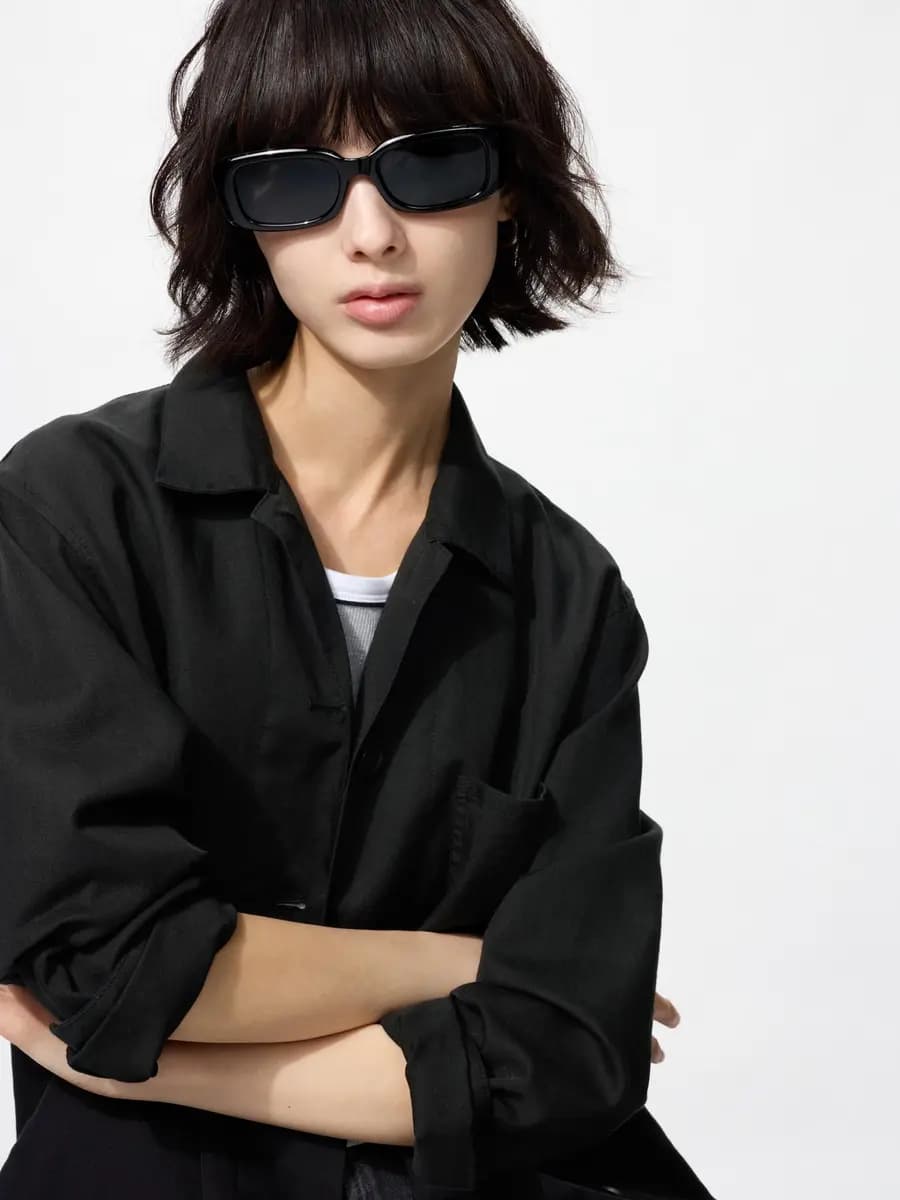 Uniqlo Rectangle Sunglasses Olive [Imported, UV400 lenses block approximately 99% of UV rays., OLIVE]