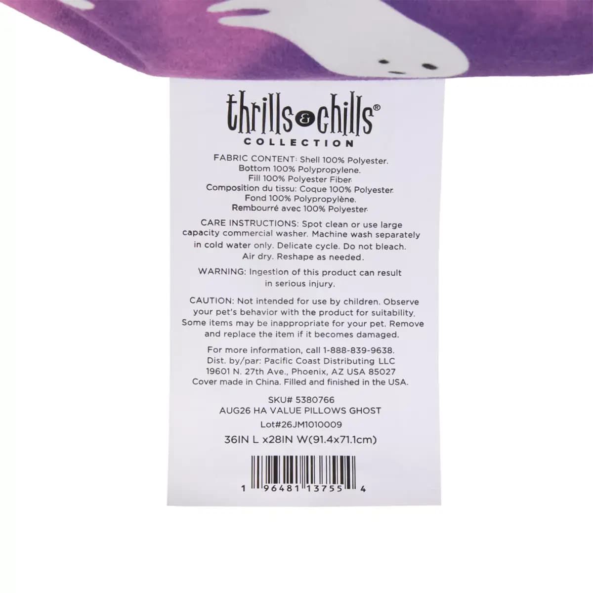 Thrills & Chills® Halloween Ghost Pillow Dog Bed, ONESIZE 36 IN L X 28 IN W [Brand Thrills & Chills®, Includes 1 Pillow Bed, Intended Pet(s) Dpgs, Material(s) Polyfill, Velboa, Non