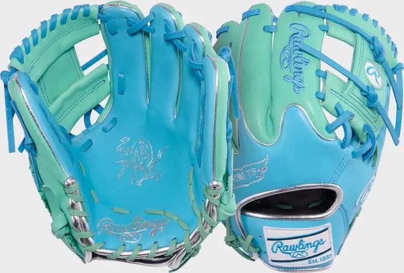 Rawlings Exclusive Heart of the Hide 11.5-Inch Infield Glove, Right Hand Throw [Conventional, Columbia Blue/Mint, Standard]