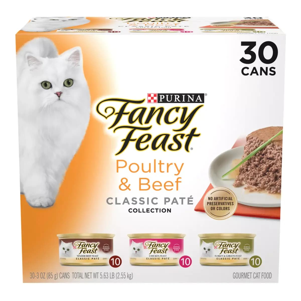 Fancy Feast Pate Purina® Fancy Feast® Classic Pate Wet Cat Food - Poultry & Beef, Variety Pack, 3 Oz, 30 Count [Features & Benefits Fancy Feast wet cat food made without ar, Item N
