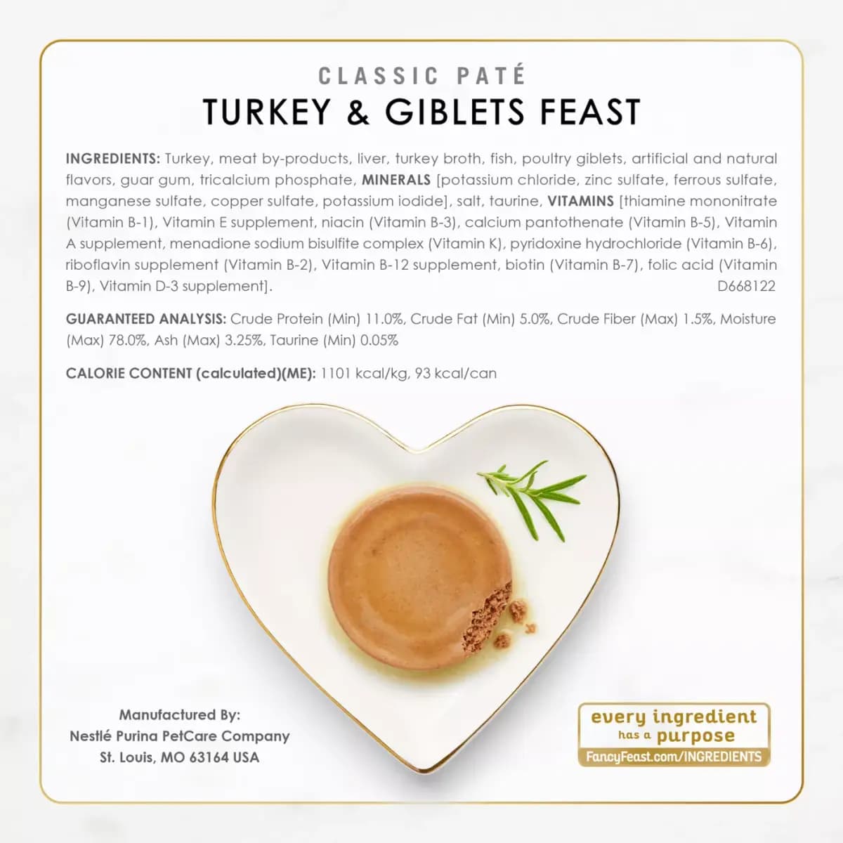 Fancy Feast Pate Purina® Fancy Feast® Classic Pate Wet Cat Food - Poultry & Beef, Variety Pack, 3 Oz, 30 Count [Features & Benefits Fancy Feast wet cat food made without ar, Item N