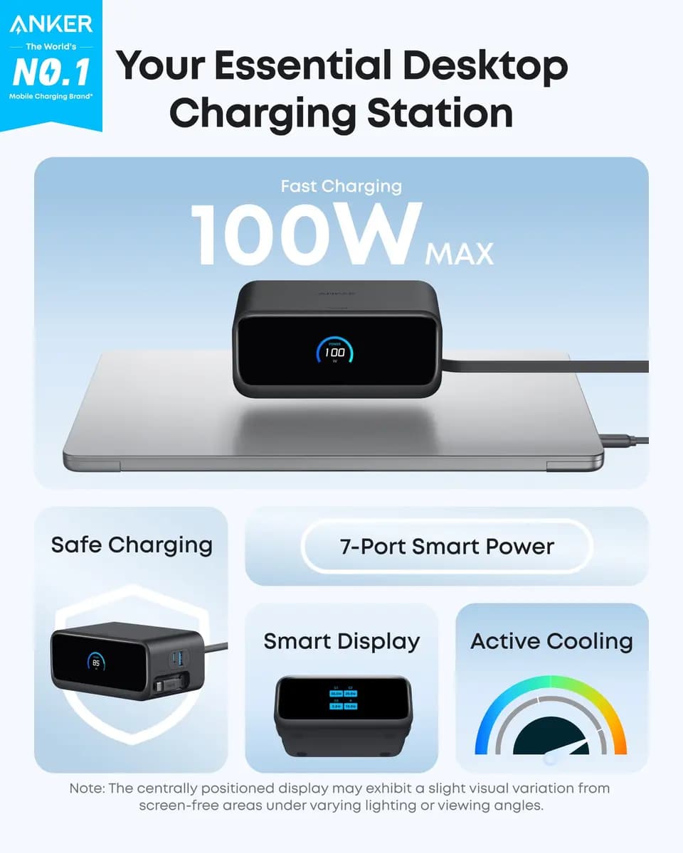 Anker Nano Charging Station (7-in-1, 100W) [125V~, 60Hz, 10A, 1,000W, USB-C1 + USB-C2 / C3: 67W Max +]