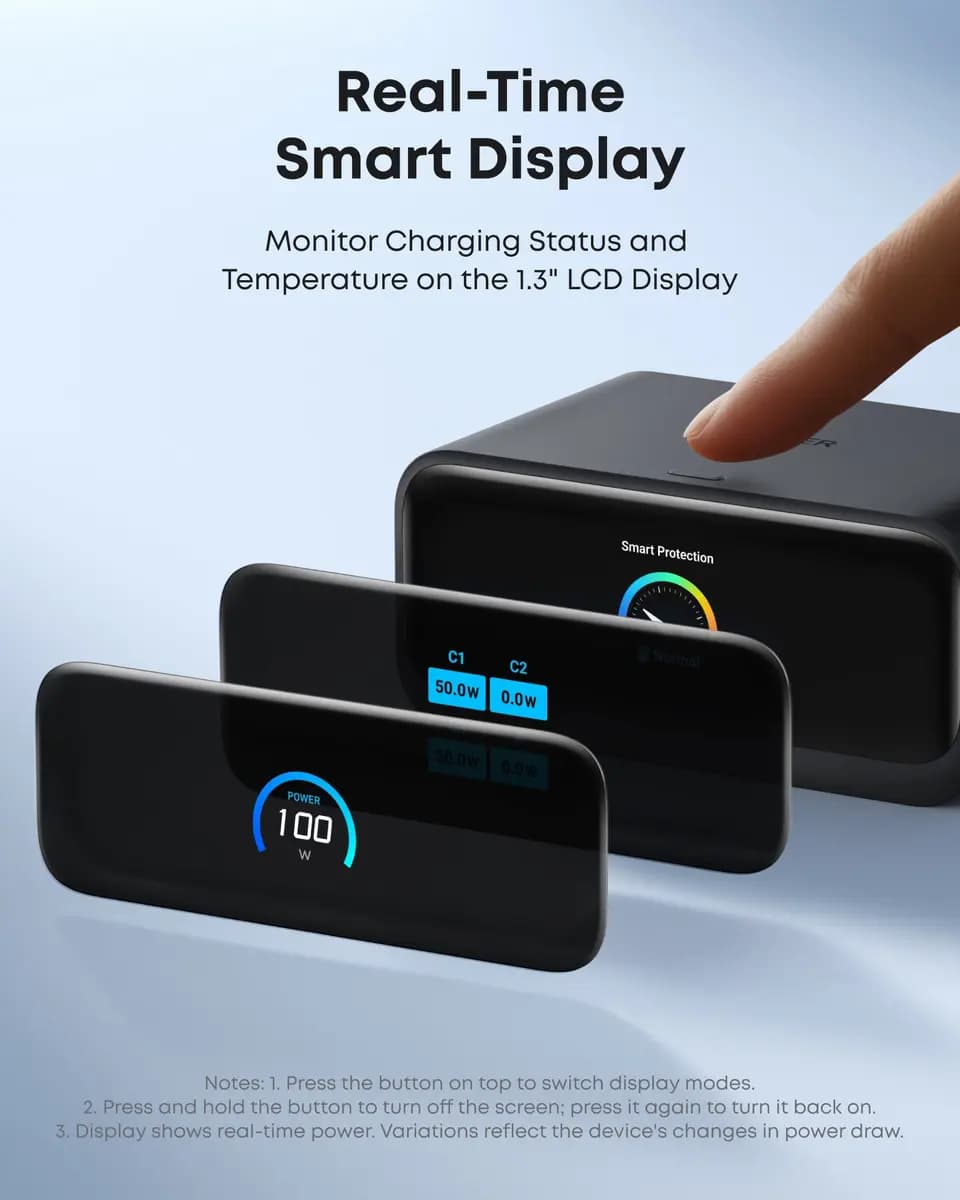 Anker Nano Charging Station (7-in-1, 100W) [125V~, 60Hz, 10A, 1,000W, USB-C1 + USB-C2 / C3: 67W Max +]